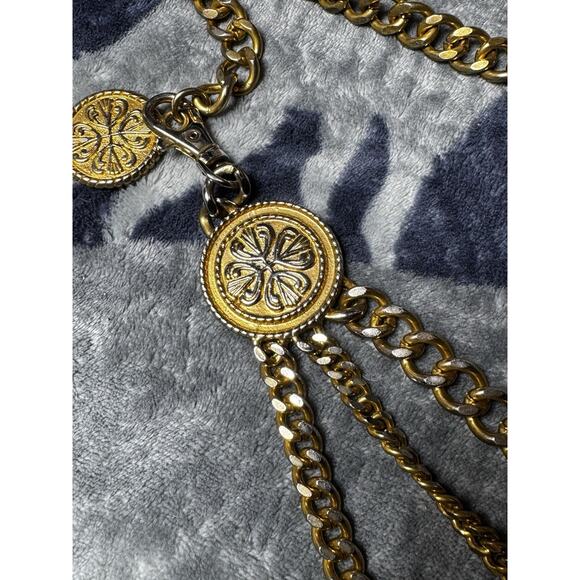 Vintage Gold-Tone Medallion 3-Strand Curb Chain Statement Necklace 26" Layered - Picture 4 of 10